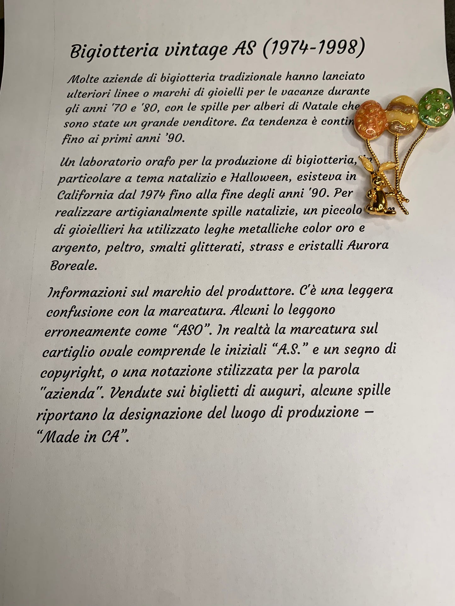 Spilla A.S Coniglio di Pasqua.