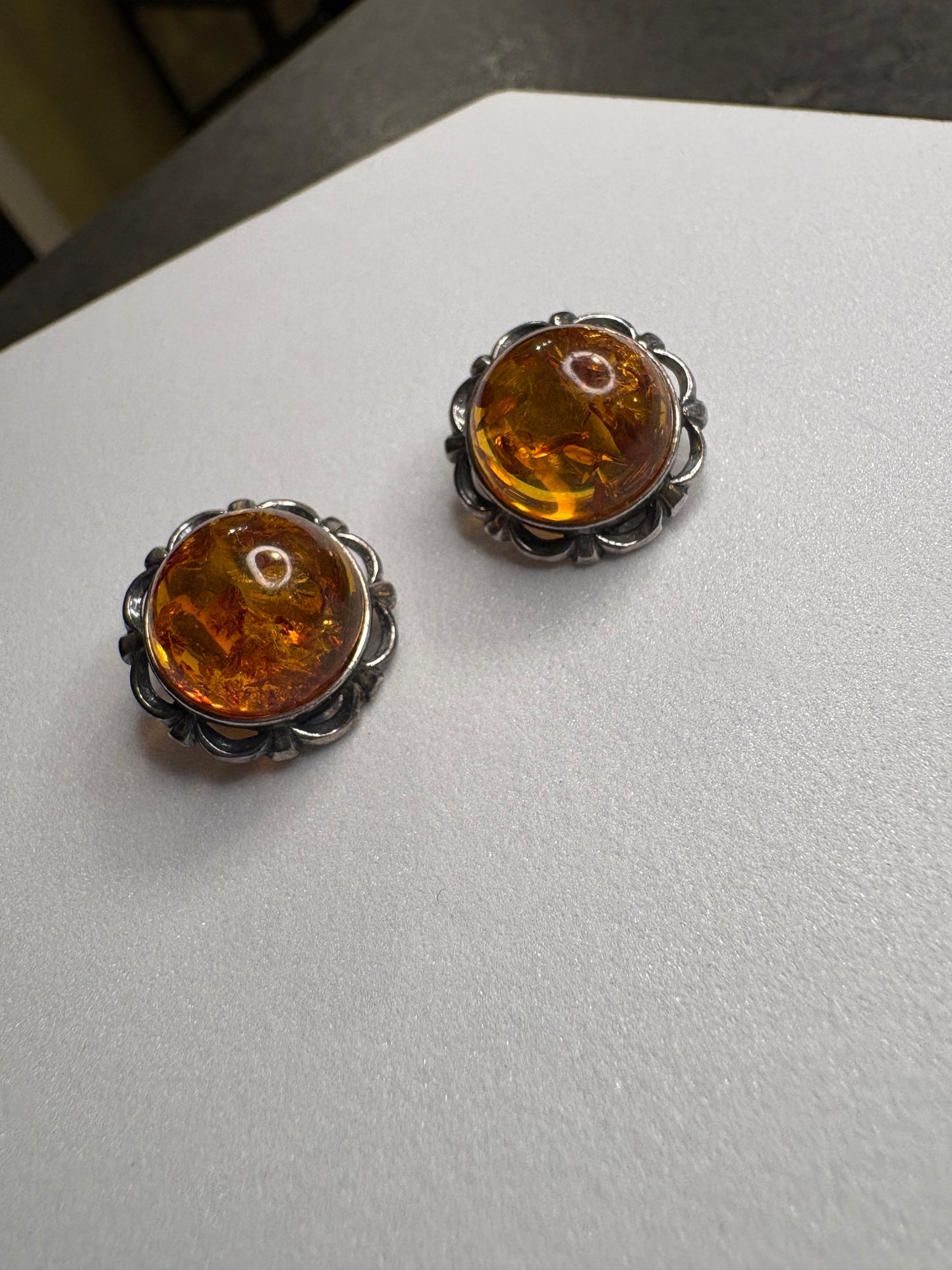 Orecchini a clip in argento 925 e ambra