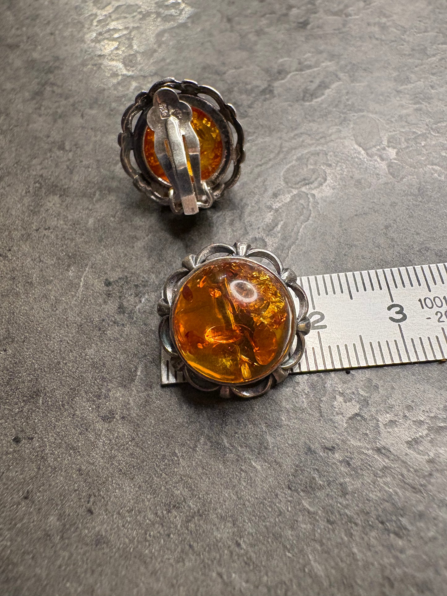 Orecchini a clip in argento 925 e ambra